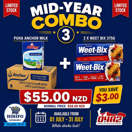 Mid-Year Combo 3 (Puha Anchor Milk + 2 x Weet Bix 375g)  - “PICK UP FROM HIHIFO SUPERMARKET, FO’UI”