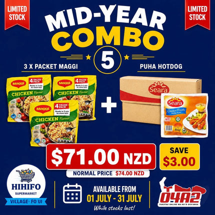 Mid-Year Combo 5 (3 x Packet Maggi + Puha Hotdog) - “PICK UP FROM HIHIFO SUPERMARKET, FO’UI”