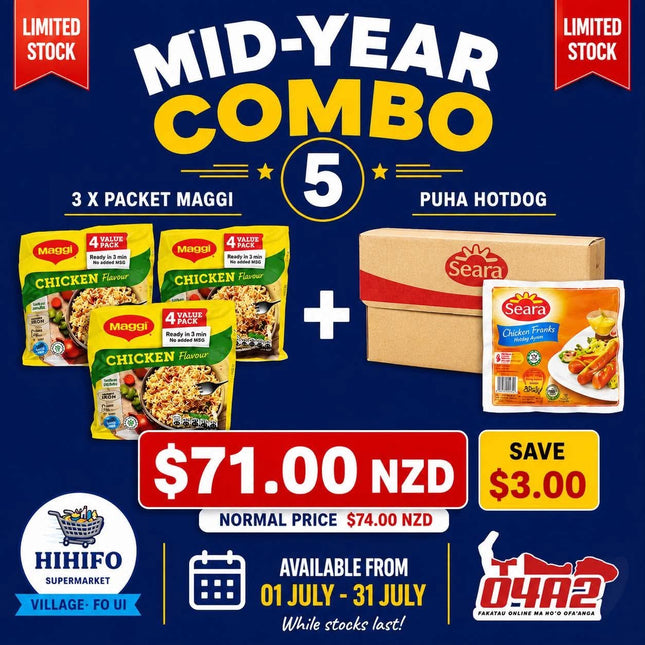 Mid-Year Combo 5 (3 x Packet Maggi + Puha Hotdog) - “PICK UP FROM HIHIFO SUPERMARKET, FO’UI”