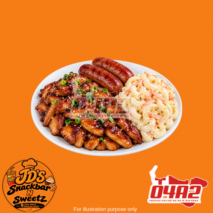 Teriyaki Chicken + 2x sausage + Mac Salad - “PICK UP FROM JD’s SNACKBAR N SWEETZ, VUNA WHARF HAHAKE BUS STATION”