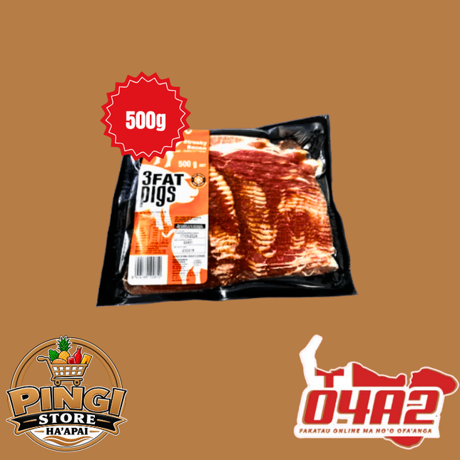 Bacon, 3 fat pigs 500g - “PICK UP FROM PINGI STORE, HA'APAI"
