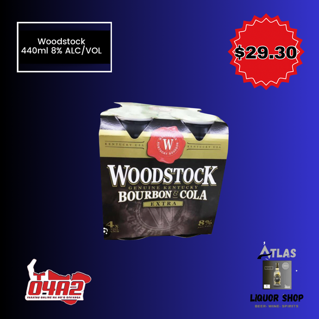 Woodstock Pack 4x440ml - “PICK UP FROM ATLAS LIQUOR, HA’ATEIHO”