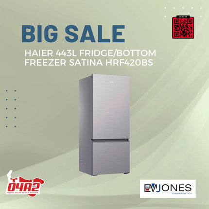 Haier 443L Fridge/Bottom Freezer Satina HRF420BS - "PICK UP FROM EM JONES NUKU'ALOFA"