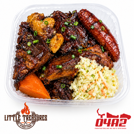 Teriyaki Mix Plate (Lamb, Chicken, Hotdog, Coleslaw) - PICK UP AT LITTLE TREASURES IN HALA WELLINGTON, KOLOFOOU.