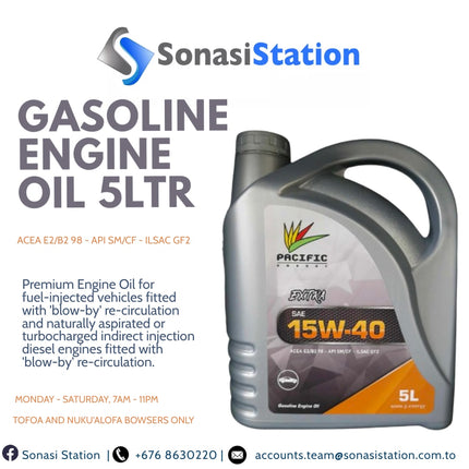 Engine Oil 15W40 5L "PICK UP AT SONASI STATION TOFOA/POUTAHA OR KOLOFO'OU"