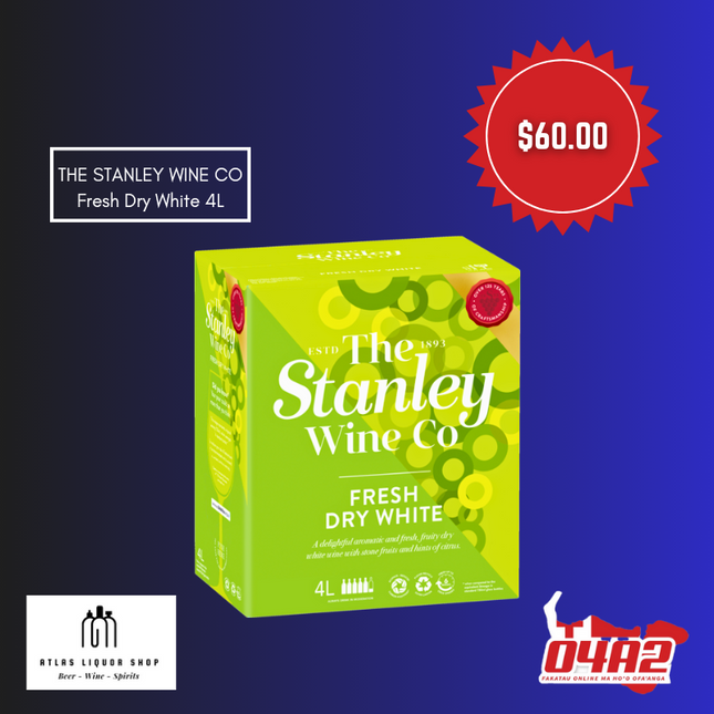 Stanley Wine Co Fresh Dry White 4L 21+ ONLY - "PICK UP FROM ATLAS LIQUOR, HA'ATEIHO"