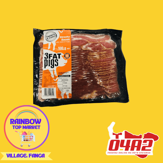 3 Fat Pigs Streak Bacon - "PICK UP FROM RAINBOW TOP MARKET IN FANGA"
