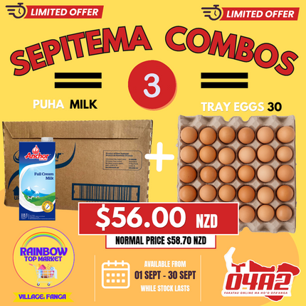 Sepitema Combo #3 (Tray of Eggs 30, Puha Anchor Milk) - "PICK UP FROM RAINBOW TOP MARKET IN FANGA"